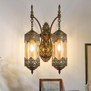 VitaLink Rustic Glass Wall Sconce Vintage 2-Lights Antique Gothic Wall Light Fixture Retro Farmhouse Mid Centry Lantern Wall Sconce for Bedroom, Living Room, Mirror, Black, E12