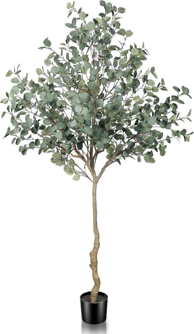 Eucalyptus Tree Artificial 7ft - Faux Eucalyptus Tree in Plastic Nursery Pot with 995 Silver Dollar Leaves - Artificial Trees for Office House Living Room Home Decor Indoor