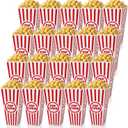 Tebery 20 Pack Plastic Popcorn Boxes Open-Top, Reusable Popcorn Bucket Container for Movie Night, Classic Red White Striped Party Snack Bowls for Party Favors, Birthday, Carnival, 7.5" x 4"