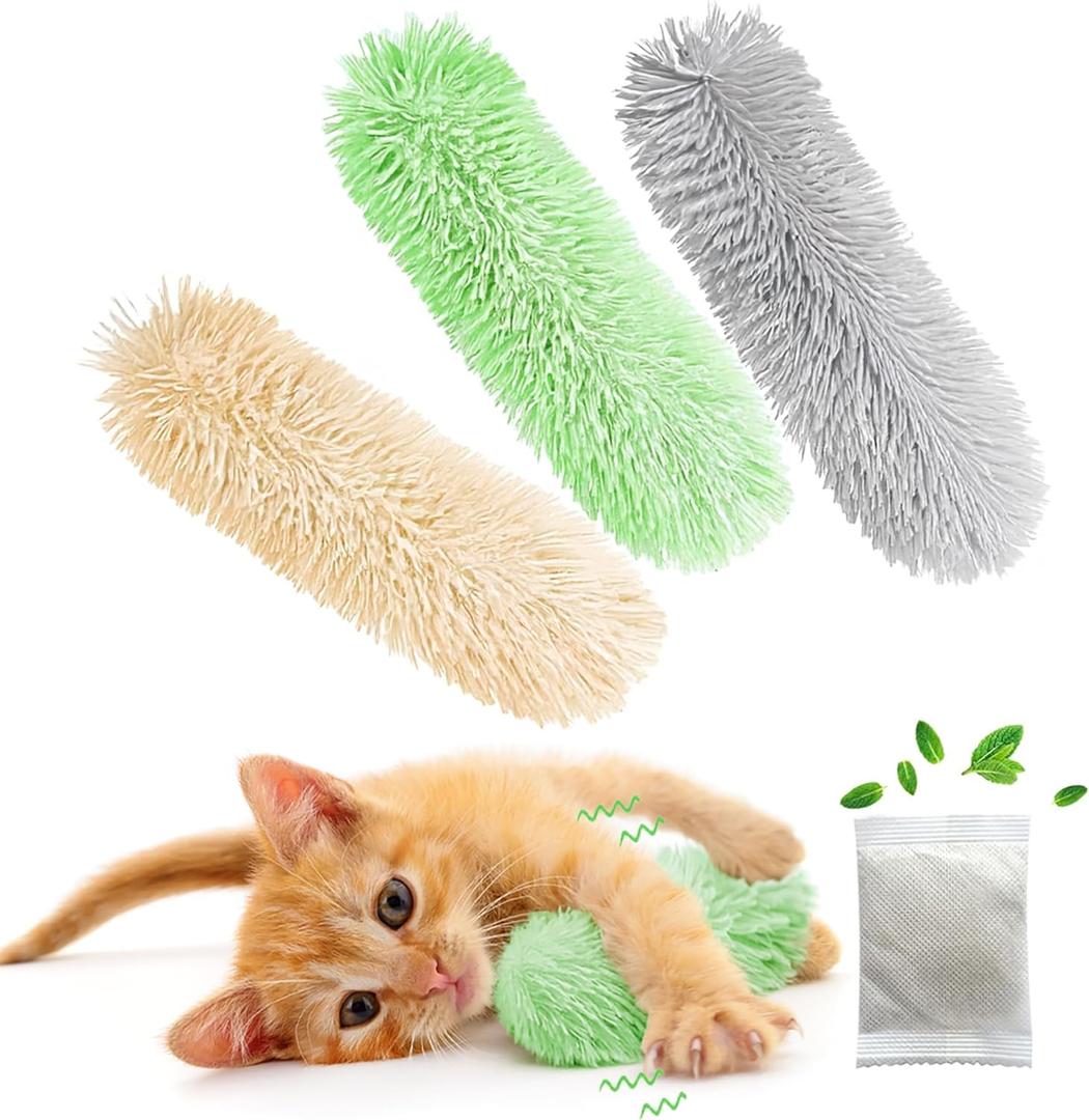 Rishoesu 3 Pcs Interactive Cat Toys Cat Pillows, Soft and Durable Crinkle Sound Catnip Toys, for Indoor Cats Funny Kitten Toys Exercise (Yellow+Green+Grey)