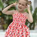 CM-Kid Toddler Girl Sleeveless Dinosaur Sunflower Dresses Summer Beach Outfit Strawberry Butterfly Ladybugs Sundress (5-6 Years)