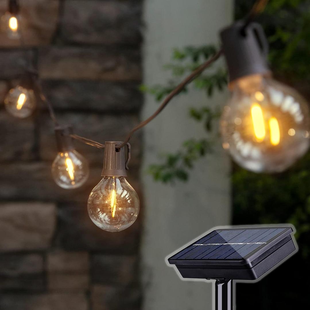 Solar Outdoor String Lights, 15FT G50 Patio Lights String Waterproof with 10 Warm White LED Shatterproof Bulbs, Perfect for Garden, Backyard, Pergola, Party, Cafe, Camping Decoration
