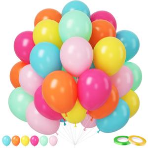 Rainbow Balloons, 12 Inch 50pcs Multicolor Rainbow Balloon Teal Blue Green Yellow Orange Hot Pink Latex Ballons for Birthday Wedding Baby Shower Engagement Decoration Party Supplies