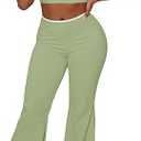 Ulovmi Womens Sets 2 Piece Outfits Short Sleeve Crop Square Neck Top Wide Leg Pants Summer Casual Lounge Set, Green Medium