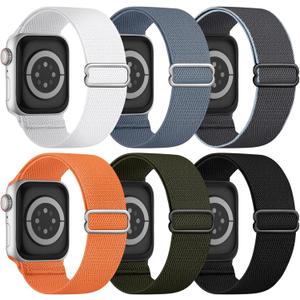 6 Pack Stretchy Solo Loop Compatible with Apple Watch Band Size: 42(Series 3)/44/45/49mm  Men Women, Braided Elastic Nylon Strap (Black/DarkGrey/BlueGrey/ArmyGreen/Orange/White)