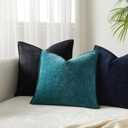JUSPURBET 18x18 Throw Pillow Covers Set of 2 Decorative Pillow Covers for Couch Sofa Bed Cozy Chenille Cushion Covers Cases with Invisible Zipper for Living Room Home Decor,Peacock Blue