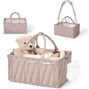 Diaper Caddy Organizer, baby organizer for essentials  All-in-One Storage Basket with Compartments, Wipe Pocket & Stroller Clips  Must-Have for Nursery, Changing Table, Registry or Gift (Regular, Smoky Gray)