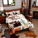 Manfei Western Cowboys Kids Comforter Set Twin Size,Highland Cattle Cactus Bull Skull Bedding Set,Girls Boys Adults Bedroom Decor,Geometric Patchwork Down Comforter,Rustic Duvet Insert,1 Pillowcase