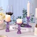 12pcs Taper Candle Holders, Candlestick Holders, Glass Candle Holder - Vintage Flower Design Candle Holders for Wedding, Birthday, Halloween & Home Decoration (Purple)