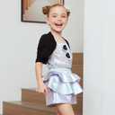 Girls Pleated Metallic Shorts Shiny Sparkle Ruffle Scooter Skater Dance Elastic Waist Rave Pants with Sunglasses for 4-5T