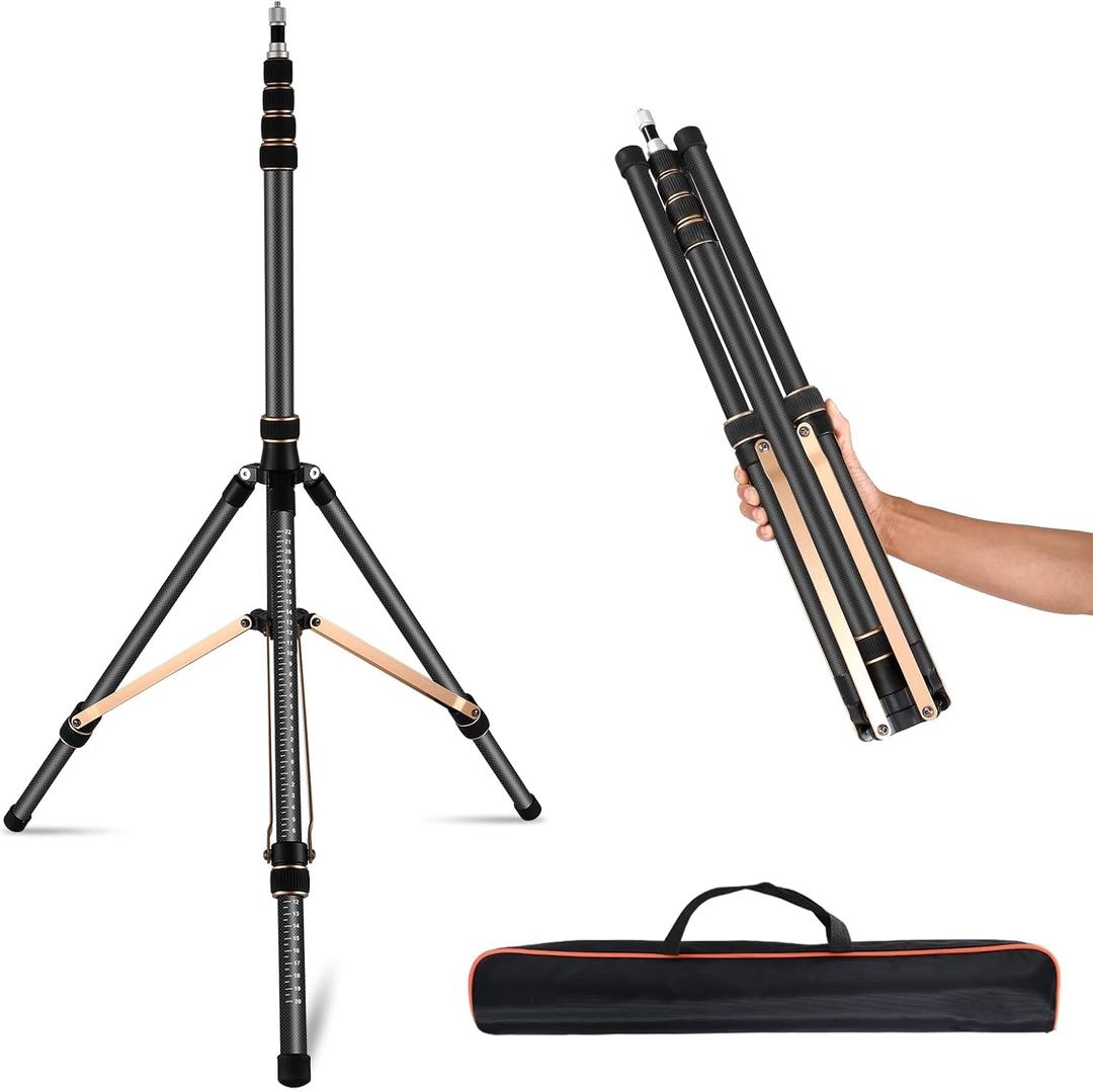 Soonpho Portable Stand for Light Carbon Fiber Adjustable 8.5ft Travel Light Stand with 180Reversible Leg,1/4"-3/8" Light Stand Adapter Lighting Tripod Stand Maximum Height 102"/260cm for Flash