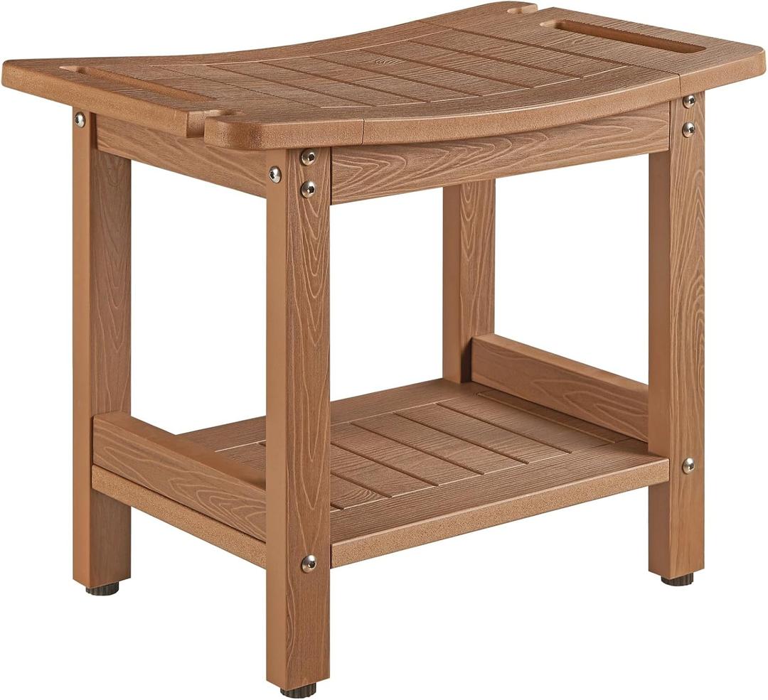 Heavy Duty Shower Stools, Shower Benches for Inside Shower to sit on,Poly Lumber Plastic Shower Bench Waterproof, Sturdy Wide Shower Stools for 500 LB (Brown)