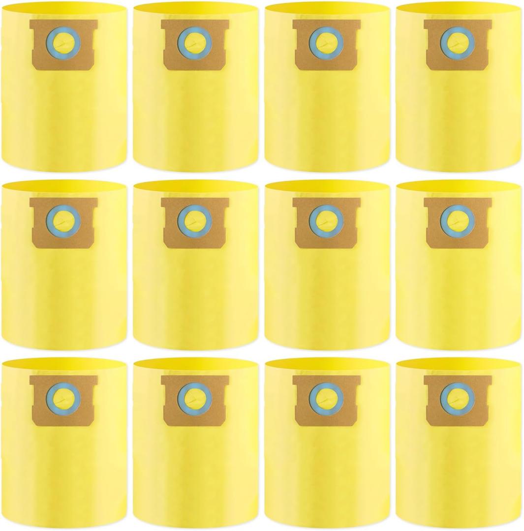 12-Pack 10-14 Gallon Bags replace for Shopvac, Type I 90672 9067200, Type F 90662 9066200 9066233, VF2005.Disposable Wet Dry Vacuum Collection Bags, Yellow