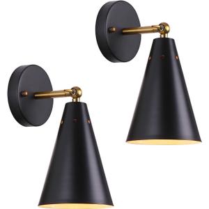 MWZ Modern Black Wall Sconces Lighting, 2 Pack Gold Rustic Lamp Fixture Farmhouse Simplicity Bronze Finish Arm Swing Industrial Wall Lights for Bedroom, Living Room, Reading, Kitchen