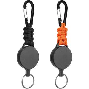 2 Pack Retractable Keychain, Heavy Duty Retractable Badge Holder Reel, Retractable ID Badge Clip Reel with Steel Cable and Carabiner Clip, Badge Reel Carabiner Key ChainBlack&Orange