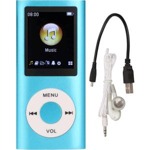 MP3 Player, 64GB Music Player Lossless Music Slim 1.8 Inch LCD Screen Portable MP3 Music Player, Includes Charging Cable and Earphone, Easy to Carry (Blue)