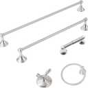 24-Inch Wall Mounted Bathroom Towel Rack Set, 5-Piece Stainless Steel Bathroom Hardware Set with Towel Bar, Towel Ring, Toilet Paper Holder & Hook, Brushed Nickel