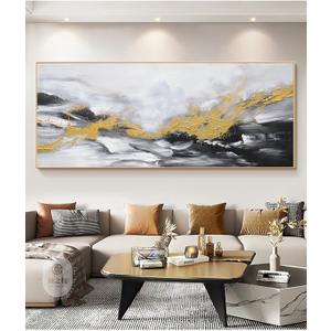 Hand Painted Abstract Living Room Canvas Wall Art,Framed 3D Modern Oil Painting for Bedroom,Large White and Black Abstract Canvas Pictures Office Decoration 24x56 inches (56L" x 24W", MD-141)