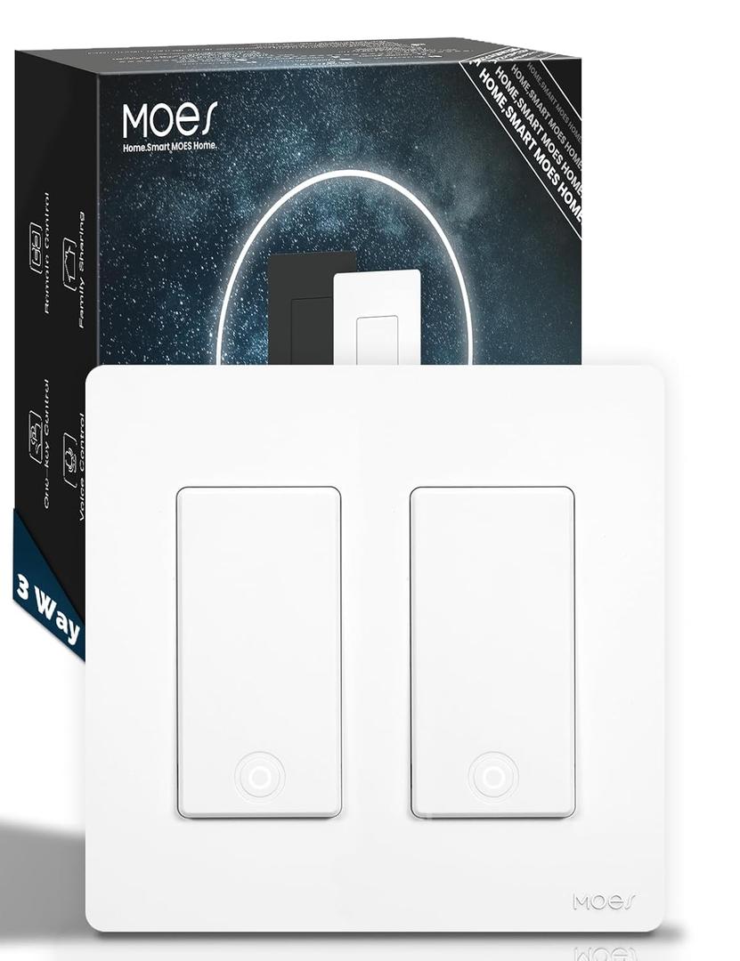 MOES Zigbee 3 Way Double Light Switch, 2 Gang Smart Wall Switches Single Pole, Require Neutral Wire, Support Remote Control, Compatible with Alexa/Google Assistant