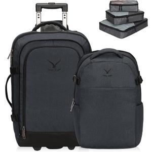 Hynes Eagle 2 in 1 Travel Backpack 22 inches Carry on Luggage 63L Rolling Backpack for Men Women with Packing Cubes 3PCS Set