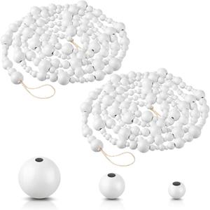 2 Pcs 16.4 Feet Christmas Wood Bead Garland Rustic Christmas Wooden Beads Decorative Tree Wooden Beaded Garland Decor Farmhouse Boho Ornaments for Xmas Decoration Supplies(White)