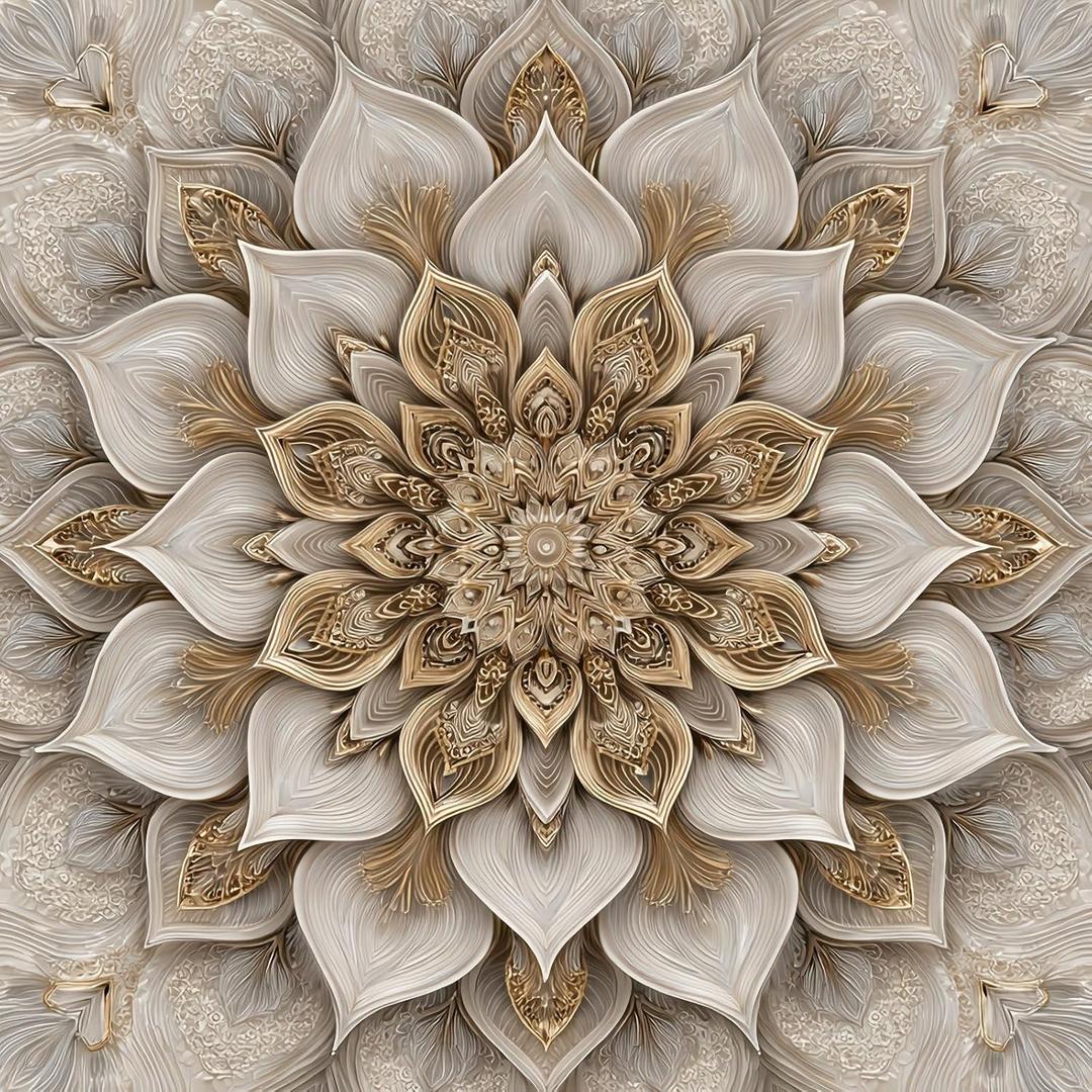 10PCS 12x12 Inch Peel and Stick Floor Tiles Self Adhesive Vinyl Flooring Tile Cream Gold Mandala Removable Decals Bathroom Kitchen Laundry DIY Home Decoration