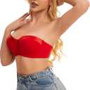 Women's Push up Strapless Bra for Large Breasts with Clear Straps, Never Move On Party Cup (Red), 38D