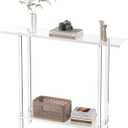 Acrylic Narrow Console Table for Entryway, 7.6" D x 39.4" W x 31.5" H, Square Legs, Skinny Entry Table for Sofa, Foyer, Hallway, Living Room, Modern, 2-Tier, Clear