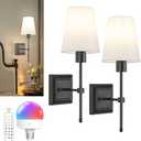 OYLYW Battery Operated Wall Sconce Light Set of 2, Rechargeable Wireless Black Wall lamp with Dimmable Remote Control, Indoor Wall Light with White Fabric Shade(RGB Bulb Included) - Amazon.com
