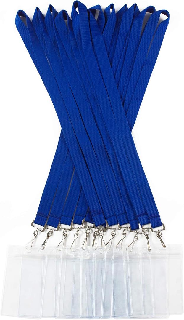 12 Pack Cruise Lanyard with Waterproof ID Card Holder, Colorful Solid Color Durable Lanyard with Badge ID Holder for Badge Card (Blue)