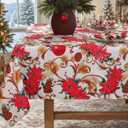 SASTYBALE Christmas Tablecloth Rectangle, Jacquard Fabric Christmas Table Cloth with Poinsettia Flowers, Spillproof Table Cover for Winter Holiday Dinner Decor (Rectangle, 60" x 84")