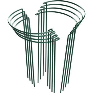 HiGift 8 Pack Plant Support Stakes, Half Round Metal Garden Plant Stake Indoor Peony Cages and Supports, Green Plant Support Ring Border for Tomato,Hydrangea,Flower Outdoor (10" Wide x 15.8" High) (10"W x15.8"H)