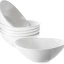 DOWAN White Cereal bowls, 16 Ounces Ceramic Dessert Bowls Set of 6, Oval Ice Cream Bowls for Cereal Snack Dessert Pasta and Side Dish, Microwave & Dishwasher Safe, Good Size for Garden Tea Parties (7 inches)