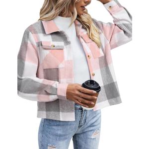 Zeagoo Flannels for Women Cropped Shacket Jacket Fashion Plaid Button Down Shirt 2026 Fall Coat Tops Large, Ydl11