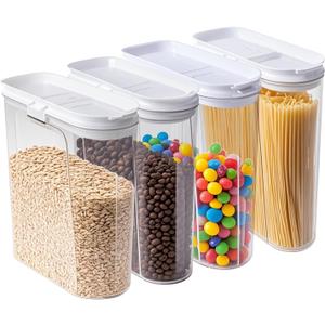 4 Pack Cereal Containers, Airtight Food Storage Containers with Pour Spout, PET Plastic Pantry Canisters for Cereal Rice Flour Sugar, BPA-Free Kitchen Organizers, Sealed Dry Food Containers