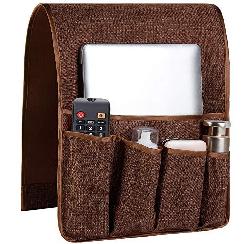 FLYILY Sofa Armrest Organizer Non-Slip Arm Chair Hanging Caddy Remote Control Holder for Magazine, Phone, Books, Glasses(Coffee,13in)
