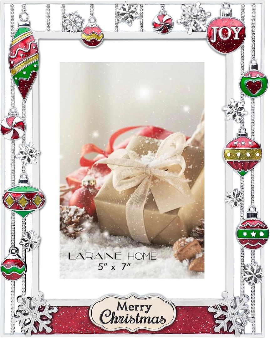 LARAINE Picture Photo Frame 5x7 Metal 2025 Christmas High Definition Display Pictures for Tabletop Home Decorative Holiday Gift (Merry Christmas)