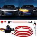 Dynamic Scan Start Up Hood Light Strip Sequential Flowing Turn Signal Lights Flexible DRL Daytime Running Light Car Led Light Strip Exterior,Dual Color Amber White Switchback 12V 70inch (1 Set)