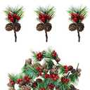 Heyigrow 20 Pcs Christmas Pine Picks, Artificial Needles Branches Red Berries Pine Cones Decoration for Wreath Tree Gift