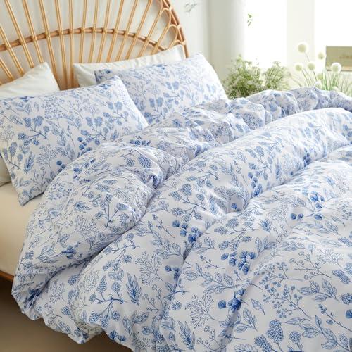 Nayoroom Blue Floral Duvet Cover Queen Size Cottagecore Botanical Flower Spring Comforter Cover 3 Pcs Soft Breathable Microfiber Pastoral Aesthetic Bedding Set Gift for Women