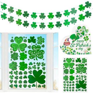 11pcs St Patricks Day Decorations with Window Clings Shamrock Banner Acrylic Heart Shamrocks Decorations for Home Decor