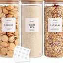 3 Pack Glass Jar with Airtight Bamboo Lid and White 132 Kichen Pantry Labels Preprinted - 56 Oz Clear Tall Glass Food Storage Containers set For Pasta Flour Cookie Rice (56oz*3)