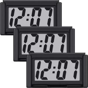 Frienda 3 Pieces Mini Digital Clock Small Digital Clock Stick on Battery Operated Self Adhesive Bracket for Car Dashboard Fridge (Black), Missing piece