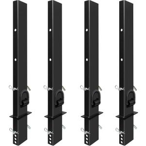 4 Pack Upgraded 30 inch Pipe Stake for Flatbed Trailer with 1/2 D Ring Welded, 30 inch Flatbed Trailer Stake Side Rail Black
