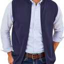 Runcati Mens Full Zip Sweater Vest Knitted Stand Collar Cardigan Golf Vest Casual Slim Fit Sleeveless Sweaters, Navy Blue, Size L