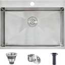 VCCUCINE 28x18 Inch Drop in Kitchen Sink 16 Gauge Top Mount Handmade T304 Brushed Nickel Kitchen Sink,Stainless Steel Single Bowl Workstation Topmount Overmount Sink with Strainer