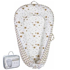 Aila + Aiden Baby Lounger | Organic Cotton Infant Lounger | Reversible, Adjustable & Portable Floor Lounger |Supervised Use | Soft, Breathable, Washable Cover - Star Collection (White/Tan)