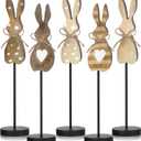 5 Pieces Easter Table Decorations Wooden Bunny Table Sign Vintage Rabbit Tall Standing Tabletop Decor Rustic Easter Block Centerpiece for Spring Party Farmhouse Freestanding Home Office