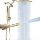 Veken All Metal 10" Brushed Gold Shower Head with Handheld, Luxurious Square Double Rain Shower Heads with Spray Combo, Dual High Pressure Detachable Rainfall Showerhead with Extension Arm, Long Hose