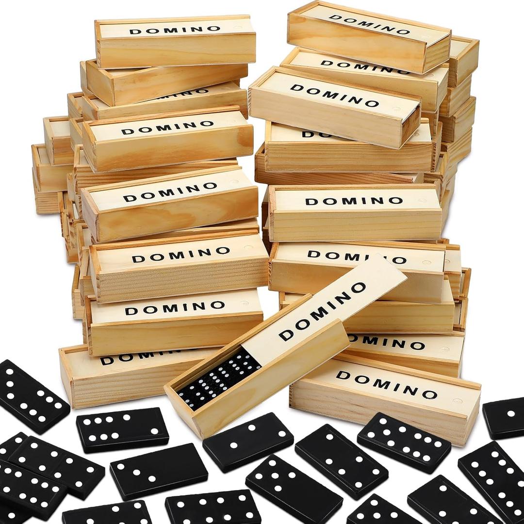 Hungdao 80 Pack Mini Dominoes Set for Adults Bulk Double 6 Dominoes Wooden Miniature Classic Board Games Party Favor Travel Box Educational Toys with Brown Wood Case